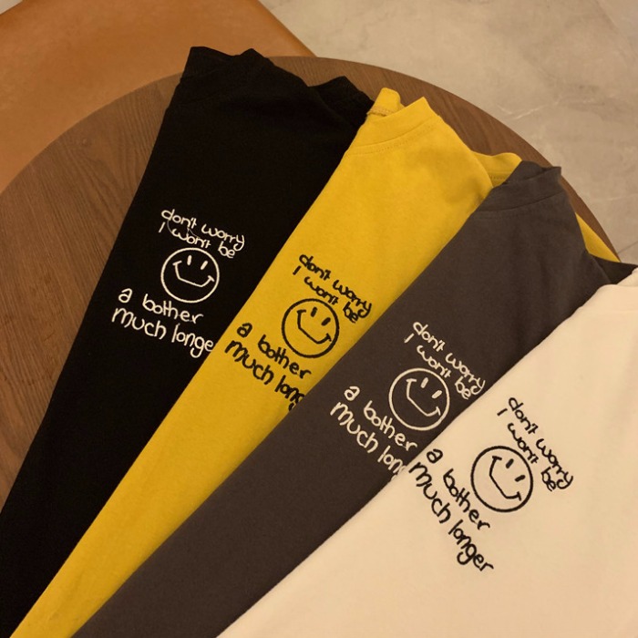 Cotton Korea dongdamen spring and summer loose round neck top cartoon smiling face versatile short sleeve T-shirt