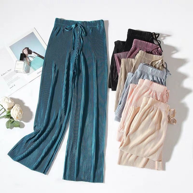 Wide leg pants women's spring and summer new vertical feeling large loose ice silk Korean version students' ins Chiffon casual Capris