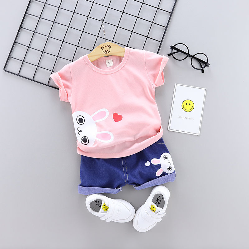 Children's summer new short sleeve suit animal print children's clothing for boys and girls aged 1-4