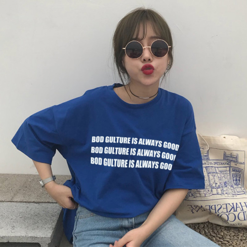 Good Quality 2019 New Korean Loose Handsome Short Sleeve T-shirt Women's Net Red Same Blue T-shirt