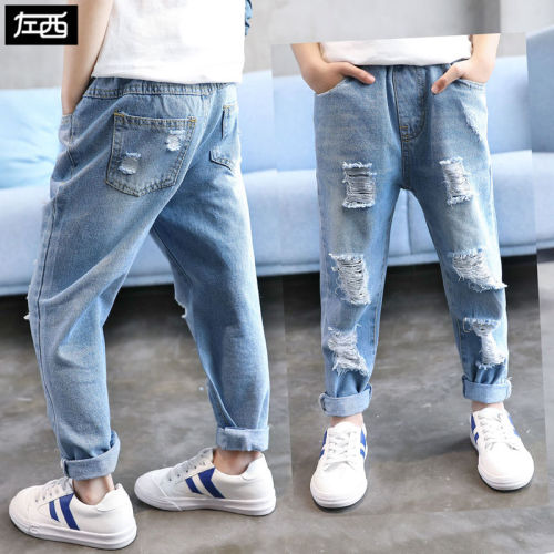 Boys' perforated JEANS New Korean fashion long pants spring and summer children's wear thin Capris