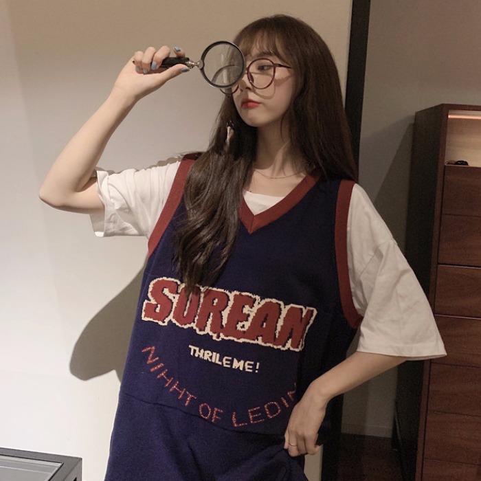 Real shooting sleeveless T-shirt women's vest for basketball wear Korean version ins fashionable loose BF large medium length vest skirt