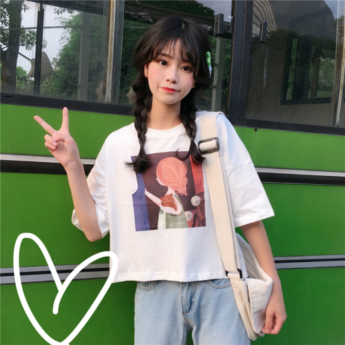 Actual Short Girl Printed T-shirt in Korean Version