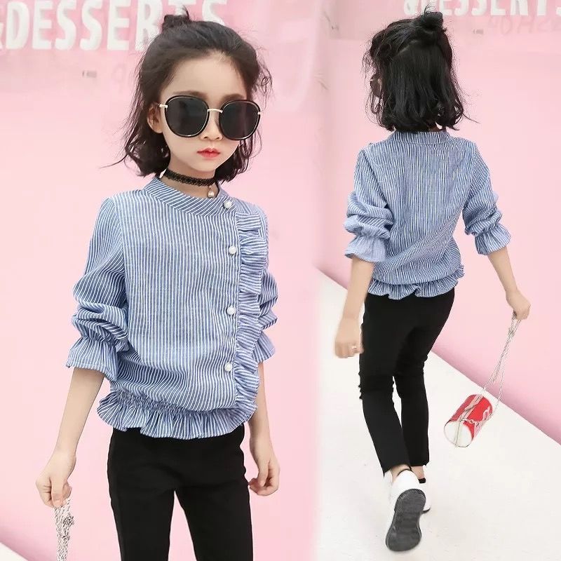 Children's wear girl's Striped Shirt Long Sleeve Top autumn 2020 new children's spring and autumn shirt girl's clothes