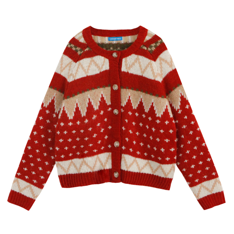 Real shot Christmas Bi autumn winter versatile thickened cardigan sweater sweater outerwear