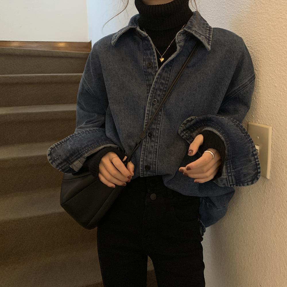 The smallest South Korean denim shirt women's design sense