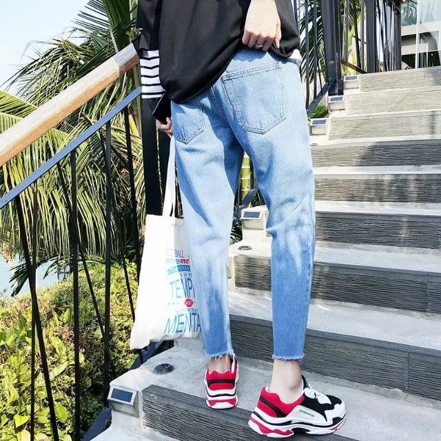 Jeans men's Korean fashion men's light blue jeans autumn youth pants SLIM STRAIGHT casual pants