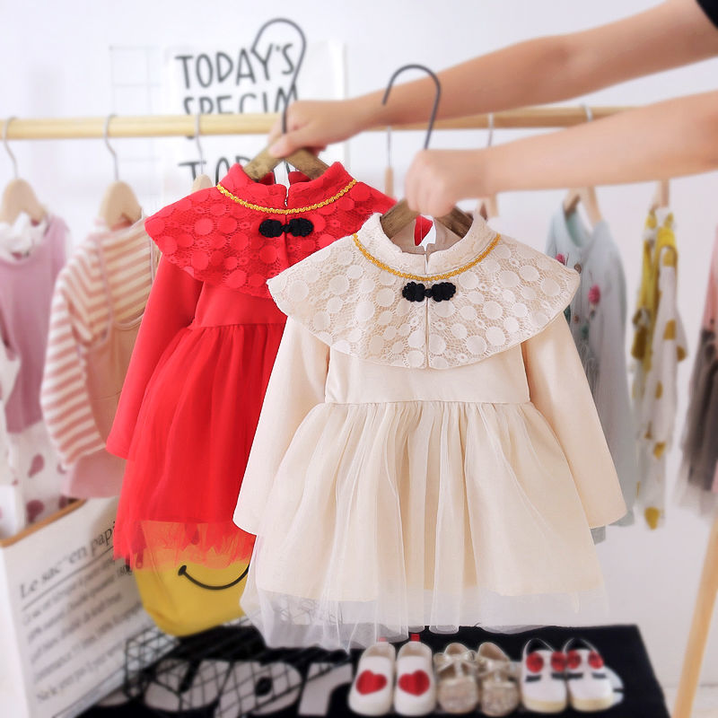 Girls' cheongsam dress 2020 girls' Hanfu skirt retro baby autumn long sleeve little girl princess skirt
