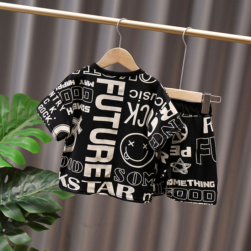 Children's summer suit boys' foreign style summer clothes boys' handsome trend short sleeve net red summer clothes