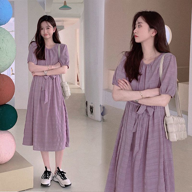 Summer 2020 French retro dress women's loose lace up waist show thin FAIRY DRESS sweet first love long skirt