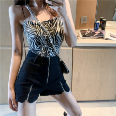 Real price real shot simple zebra pattern flat strap vest women's thin shoulder strap tight jacket