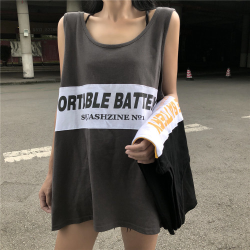 Photographs of Hong Kong Flavor Coloured Letter Printed Loose Sleeveless vest Female Fashion Hundred Sets Student T-shirt