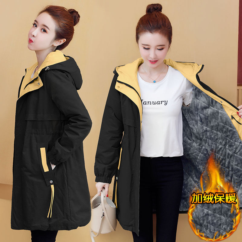 Autumn winter Plush medium length windbreaker women 2020 new Korean fashion slim fit and versatile Hoodie