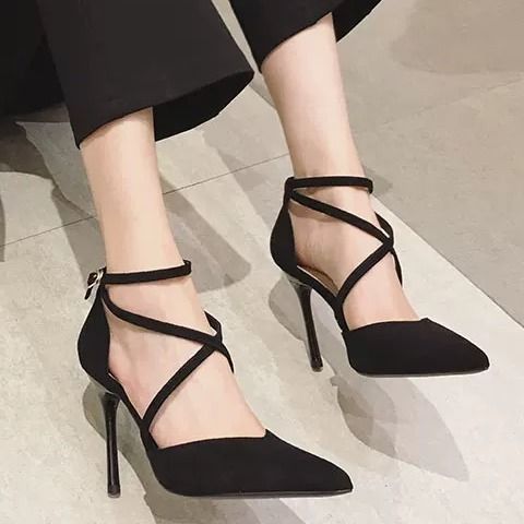 Sexy strap pointed high heels women's thin heel 2021 spring new versatile net red French girls' hollow single shoes