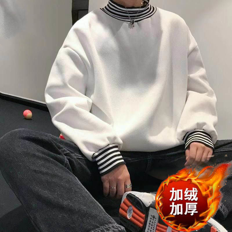 Boys' sweater, Korean fashion, students without cap, loose round collar, plush and thickened BF, autumn and winter without cap and plush