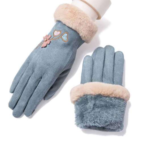 Women's winter warmth Korean plush suede five finger touch screen students' Autumn gloves for driving and cycling