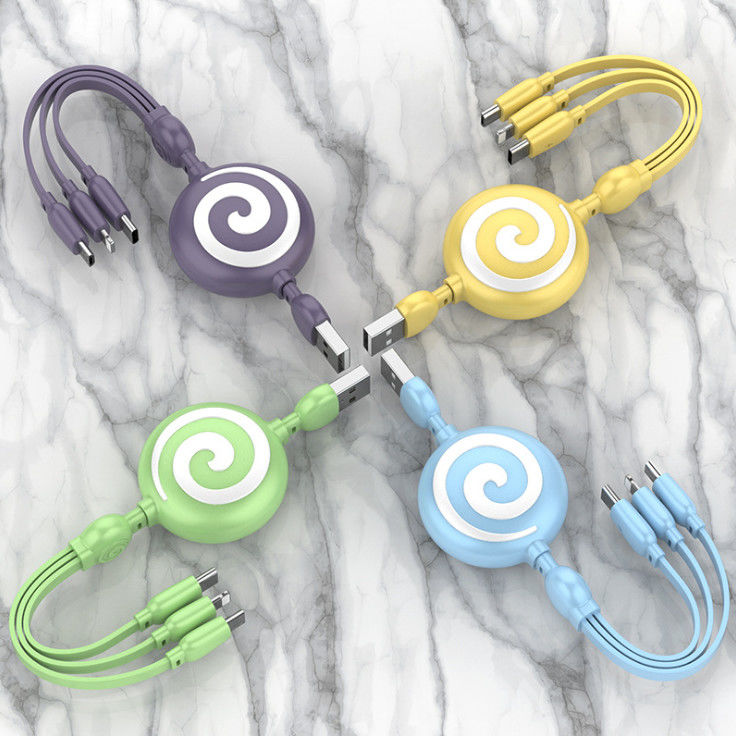 Liquid retractable one drag three data cable Apple Android type-C general Huawei vivo three in one fast charging cable