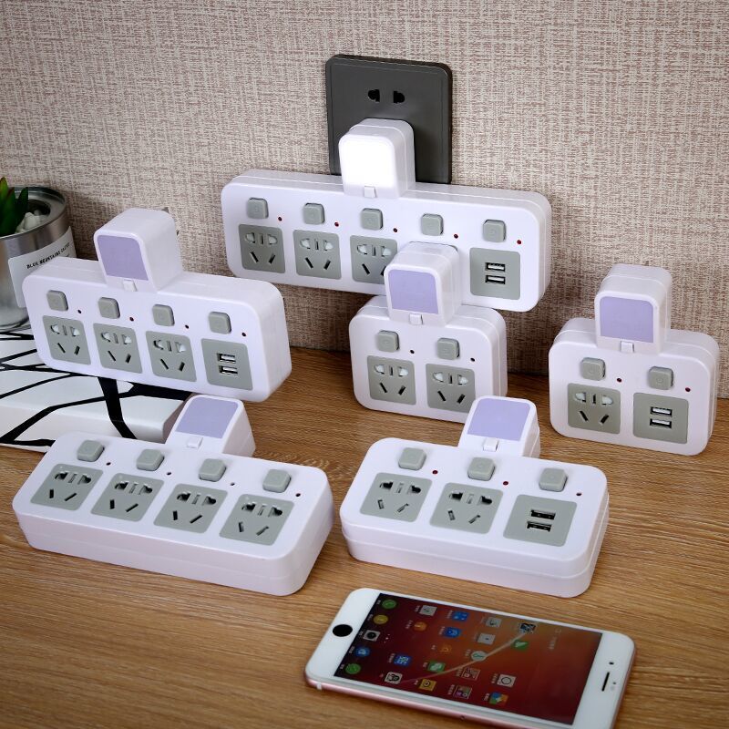 Household socket converter plug multi-function dormitory one turn multi wireless socket with USB charging board