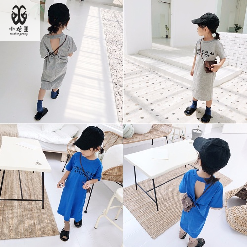Little Dragon King girls' summer short sleeve T-shirt skirt girl's mid long loose top fashion T-shirt half sleeve bottom coat