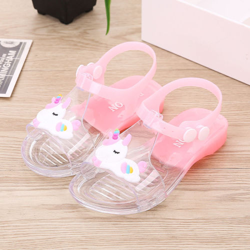 Summer new cute cartoon girl sandals crystal jelly shoes soft flat bottom antiskid Princess sandals