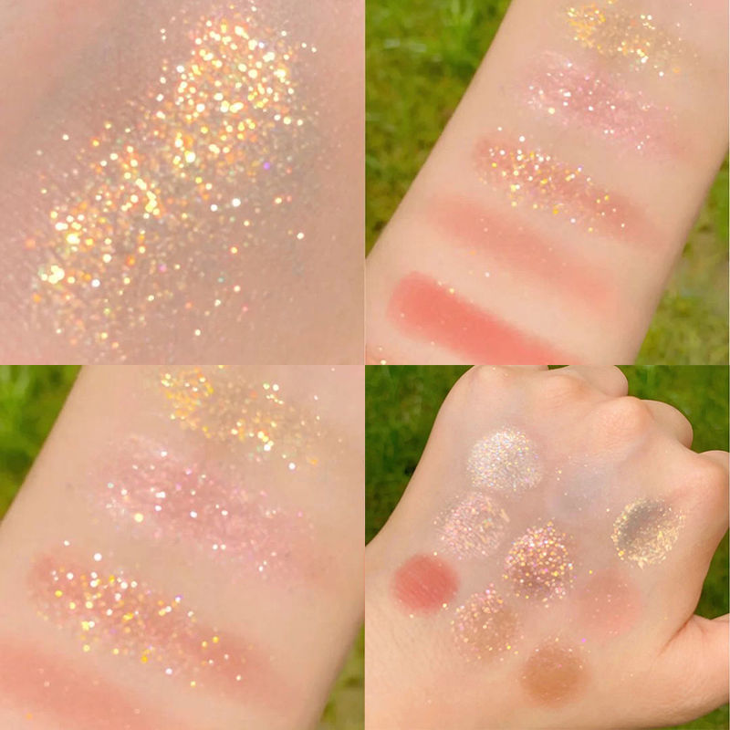 Ins super fire 9 color eye shadow, super sparkling pearl powder, waterproof earth, dumb light, small tray, portable student.