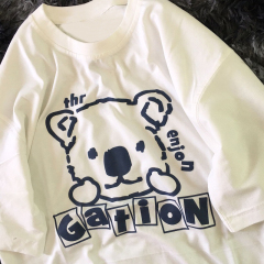 Oversized summer loose Pullover bear print short sleeve T-shirt for women