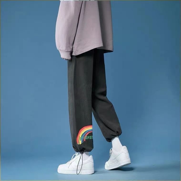 2021 spring and autumn slacks men's Korean fashion casual pants grey drawstring Leggings