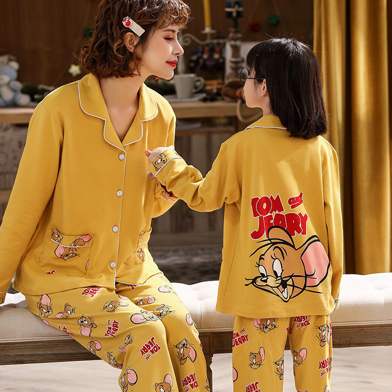 Mother and daughter's three children's pajamas cotton short sleeve parent child home suit spring and summer children's air conditioning clothes