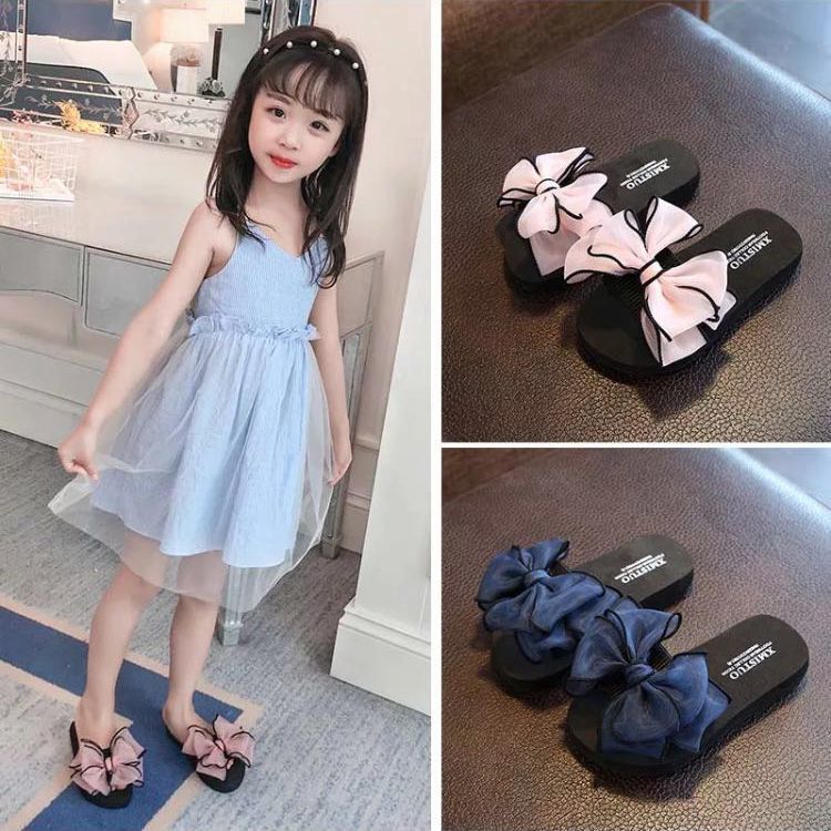 Children's slippers girl's summer antiskid indoor Princess lovely bow outside wearing beach seaside fashion parent child sandals