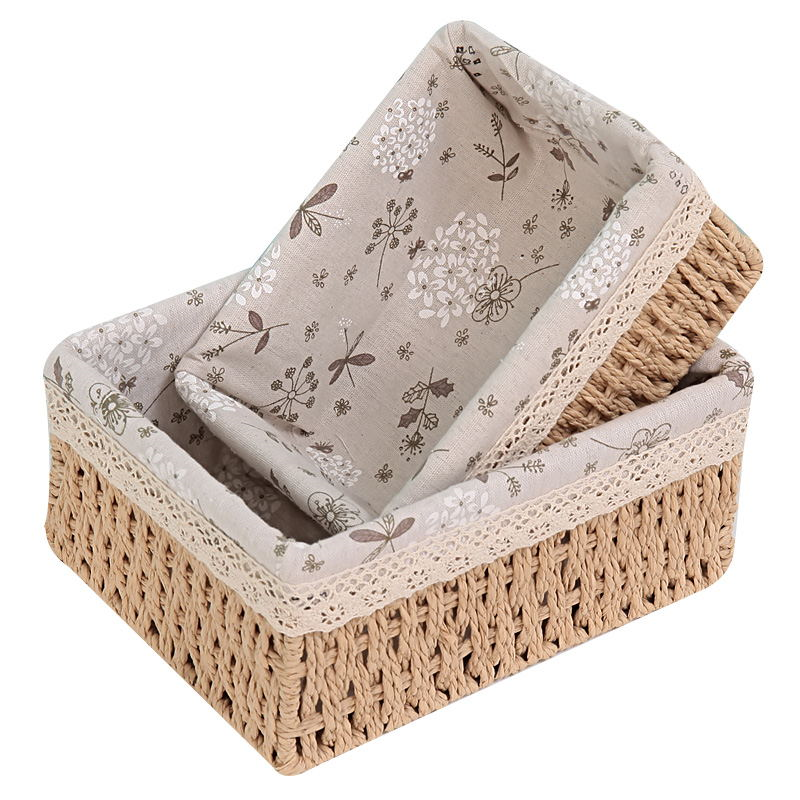 Straw woven storage basket rattan woven cloth table table, sundry toys key basket, cosmetics storage box Snack basket