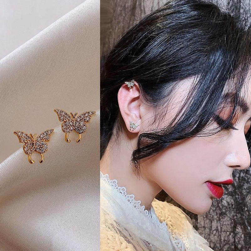 Butterfly Earrings no ear hole ear clip female ear bone clip earrings female 2021 new fashion Korean temperament net red Earrings