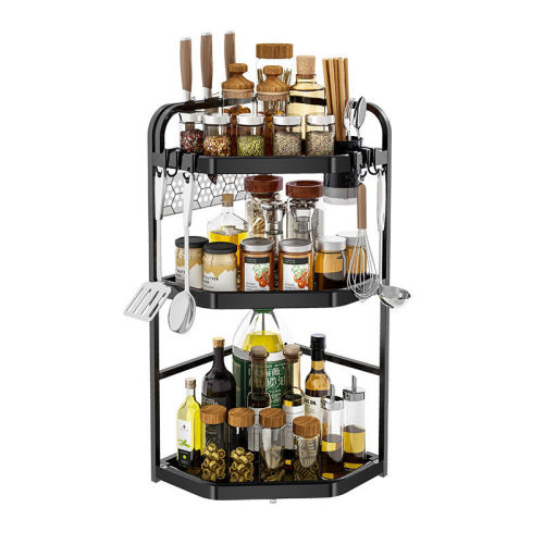 Kitchen corner rack seasoning and condiment storage rack non perforated wall mounted tripod table corner stainless steel storage rack