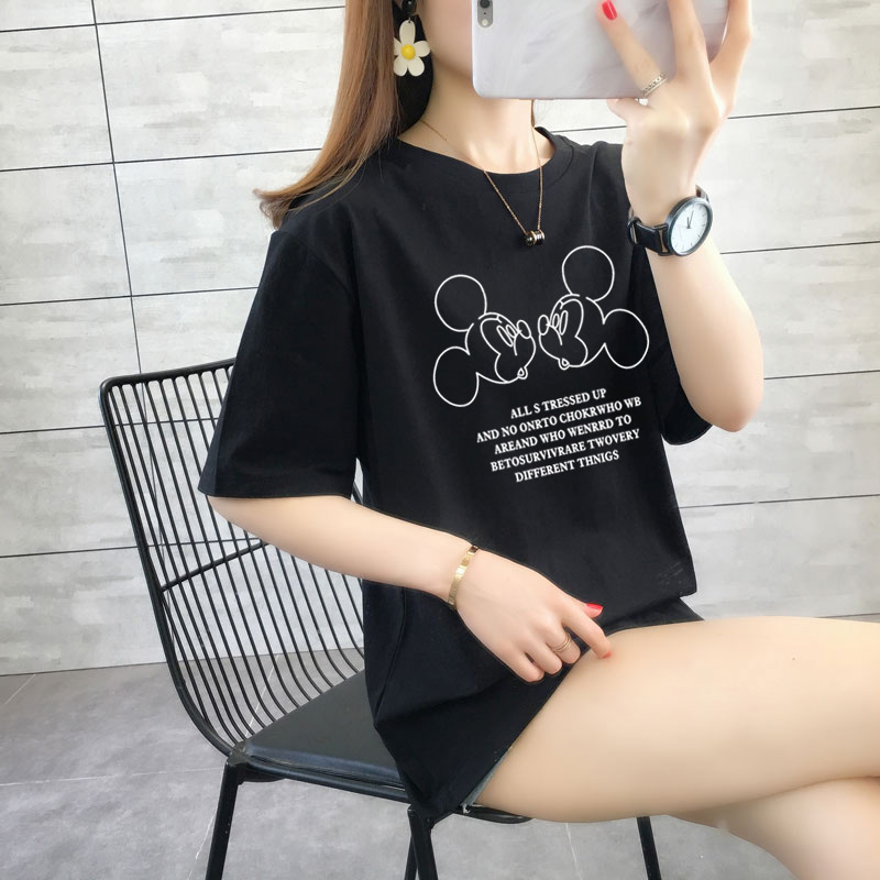 Cotton T Summer Short Sleeve T-Shirt women's loose oversize medium length summer new versatile top fashion