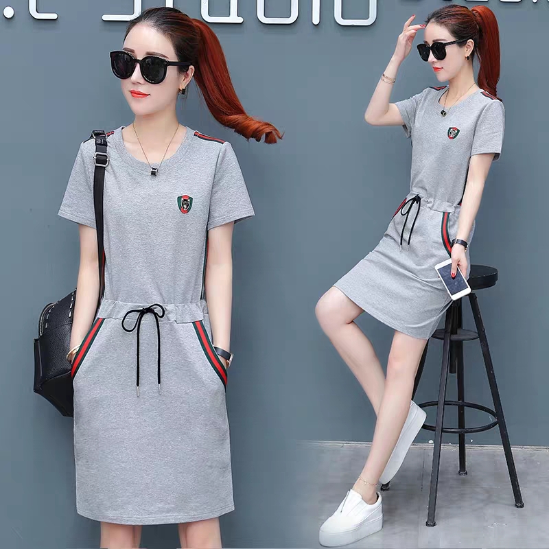 2019 casual large waisted dress mid length summer new women's dress show thin one step package hip skirt