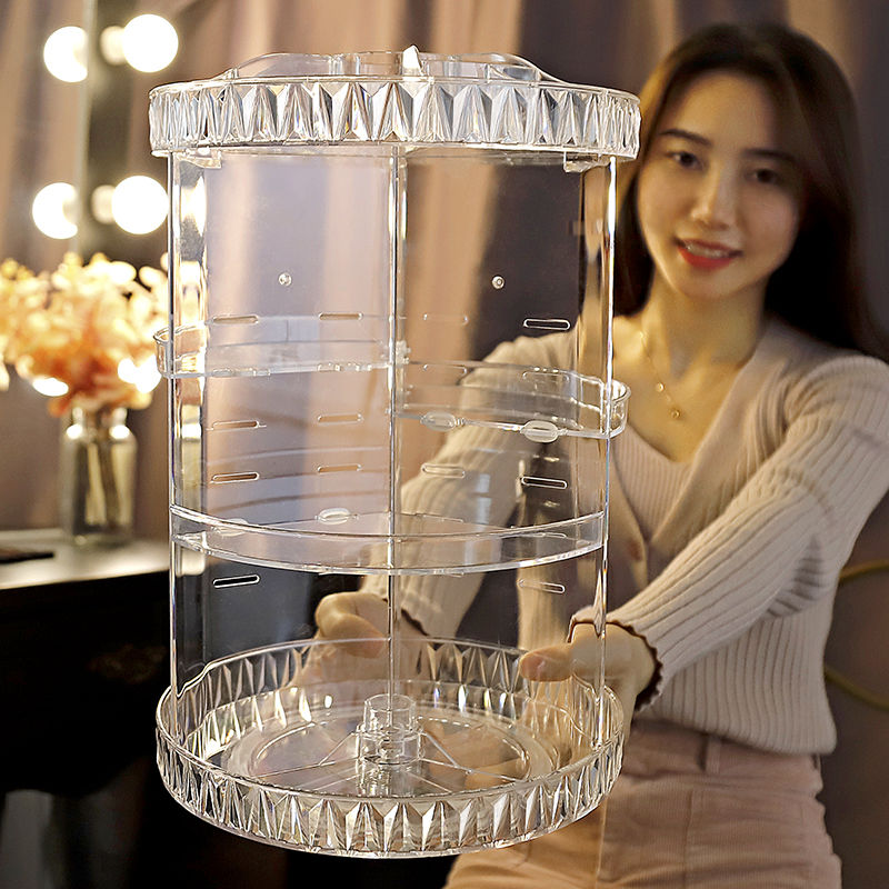 Rotary cosmetic storage box transparent acrylic dressing table skin care products lipstick desktop finishing shelf net red