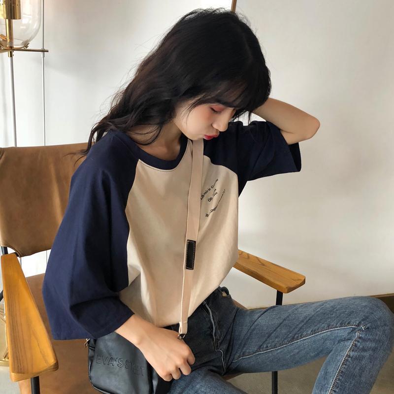 Summer Korean student short sleeve t-shirt female Harajuku BF lazy wind loose net red clothes ins half sleeve short top