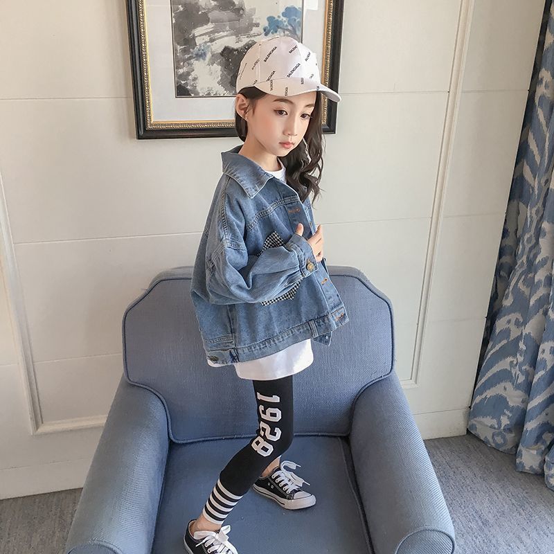 Children's clothing girl's jeans coat spring clothing 2021 new Zhongda children's fashion Korean children's spring and autumn jacket fashion