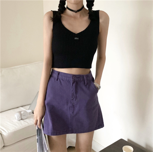 Real price photo ~ video ~ Korean version short sleeveless knitted suspender vest for women's all-around wear 4 colors