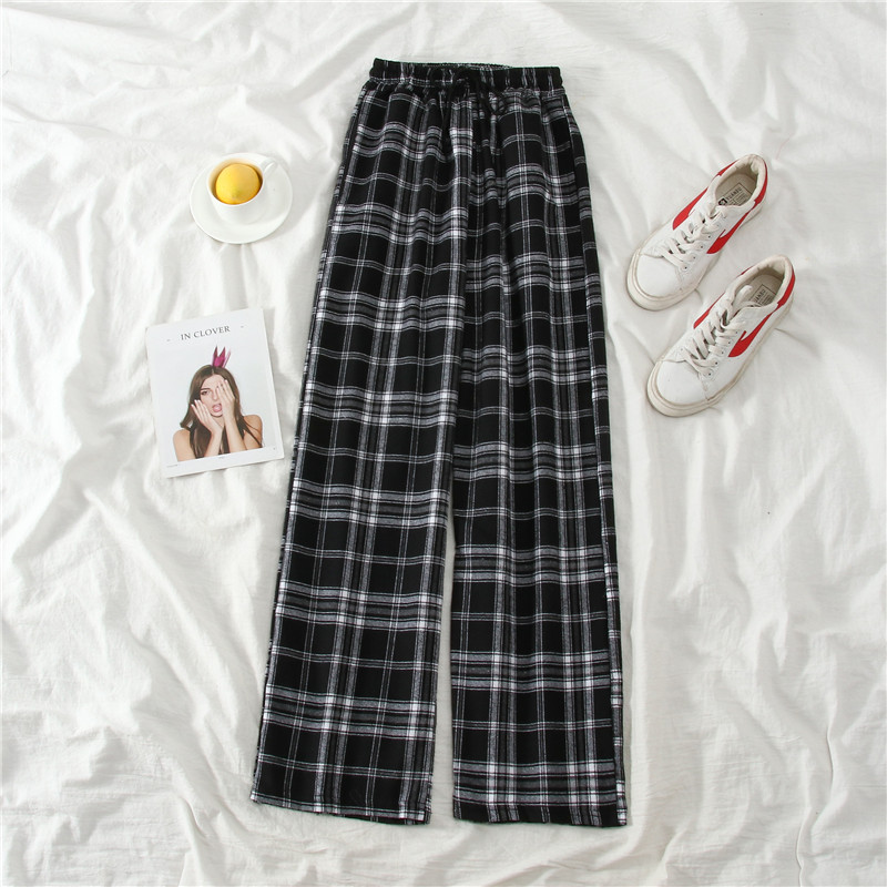 Summer new ins slim fit T-shirt Plaid wide leg pants show thin two piece fashion casual suit girlfriends