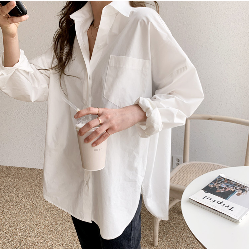 White Long Sleeve Shirt women's loose and versatile new Korean design in spring
