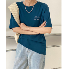 Real shot summer new chic knock out pure color pure cotton simple and fresh English letter T short sleeve