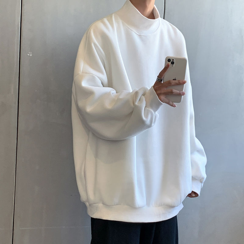 Solid color sweater men's autumn fashion brand ins Hong Kong style leisure high collar coat trend loose and versatile autumn and winter clothes