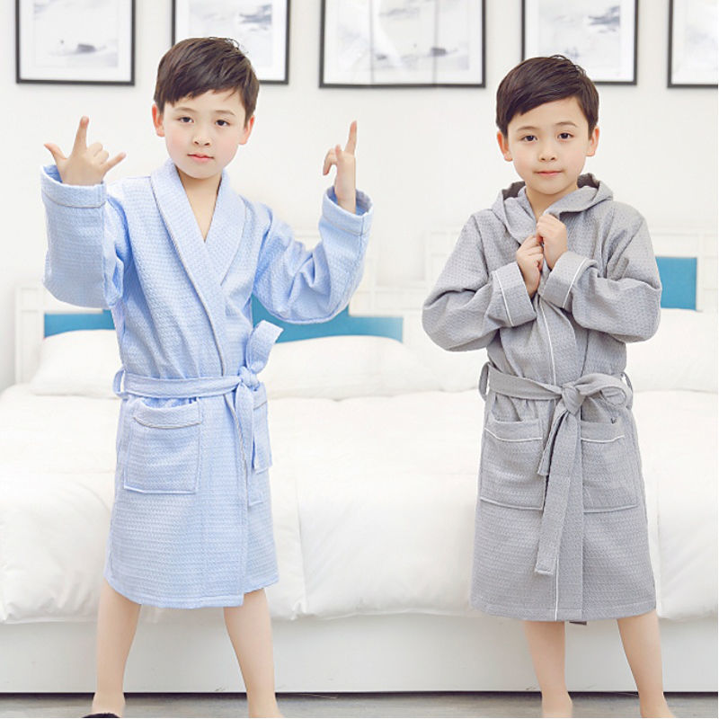 Children's bathrobe boy's summer thin pure cotton girl's cap Zhong Da Tong hot spring swimming water absorbing children's bathrobe