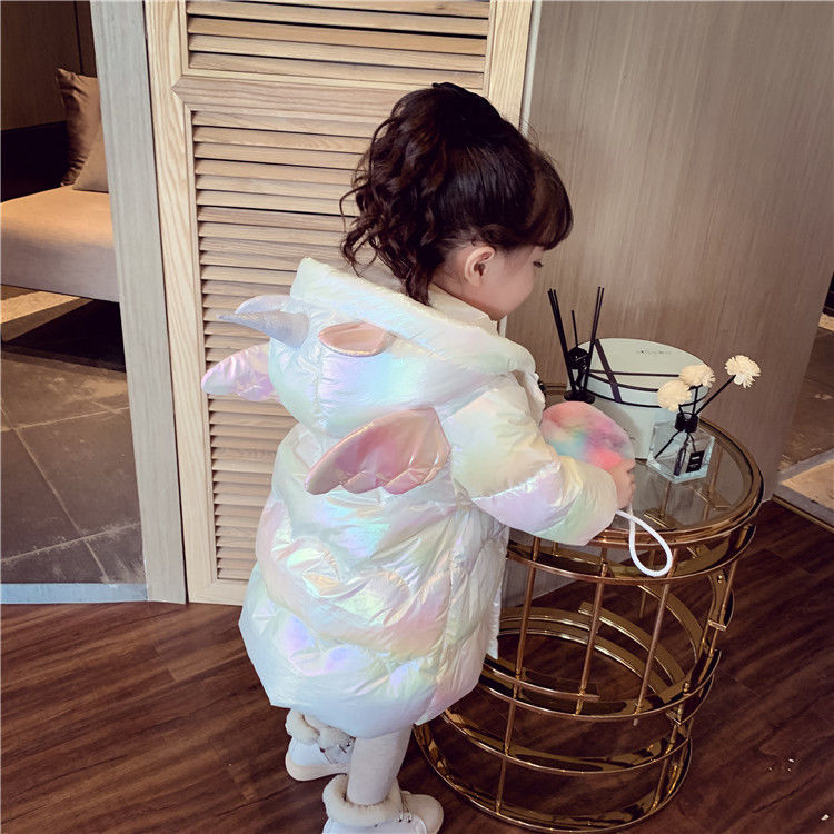 Girls' middle and long cotton padded winter clothes new children's Korean version thickened warm cotton padded jacket Hooded Jacket Plush