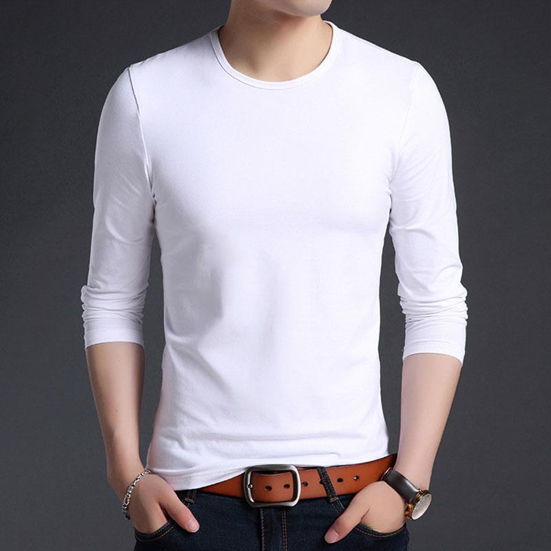T-shirt men's long sleeve round neck autumn elastic tight fitting with solid white backing shirt men's autumn fashion short sleeve