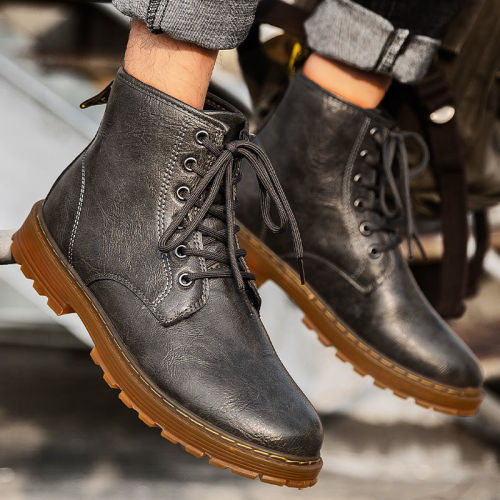 Double star Martin boots men's British high top leather boots casual winter warm cotton shoes men's boots tooling short boots fashionable shoes