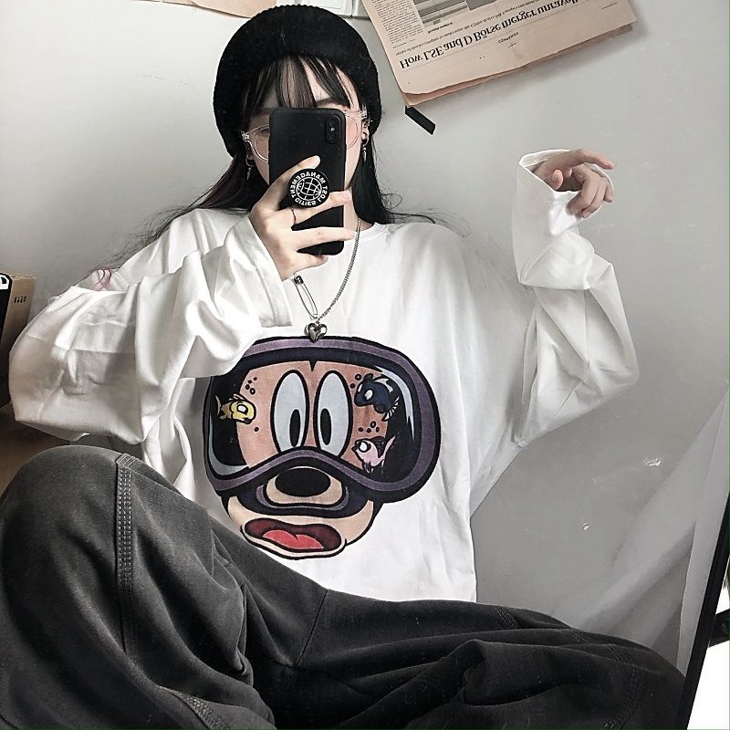 Early autumn Mickey long sleeve t-shirt female student Korean loose ins lazy Harajuku BF style top thin autumn fashion