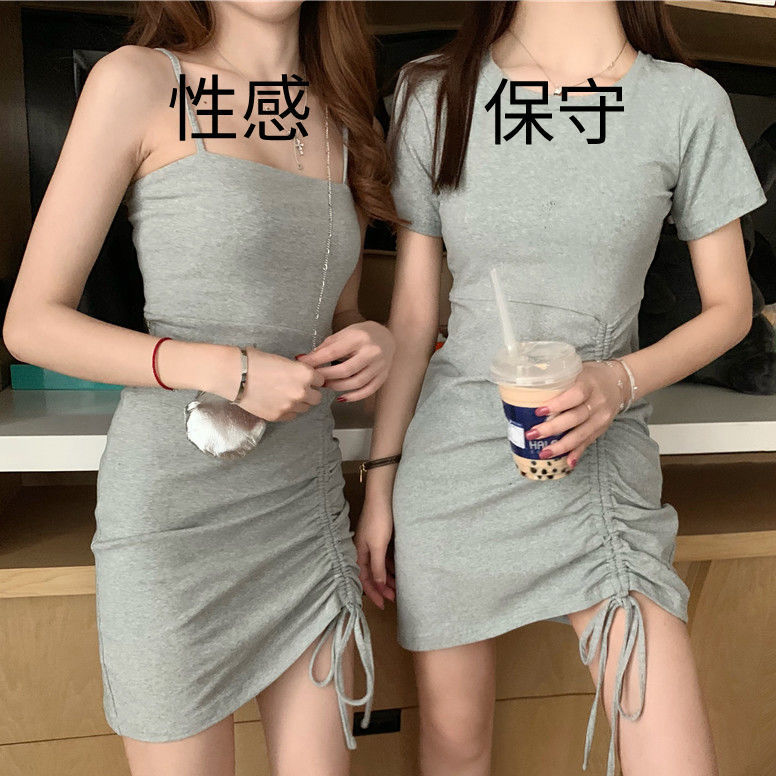 Sexy waist dress women's new slim suspender Hip Wrap Skirt spring summer drawstring black temperament skirt