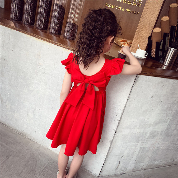 Red bow princess skirt girl's chiffon skirt girl's dress summer new children's skirt