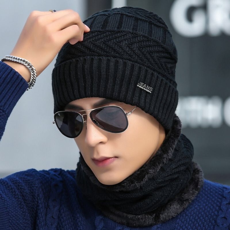 Hat men's autumn and winter woolen hat Plush knitted hat Korean version of fashionable ear protection